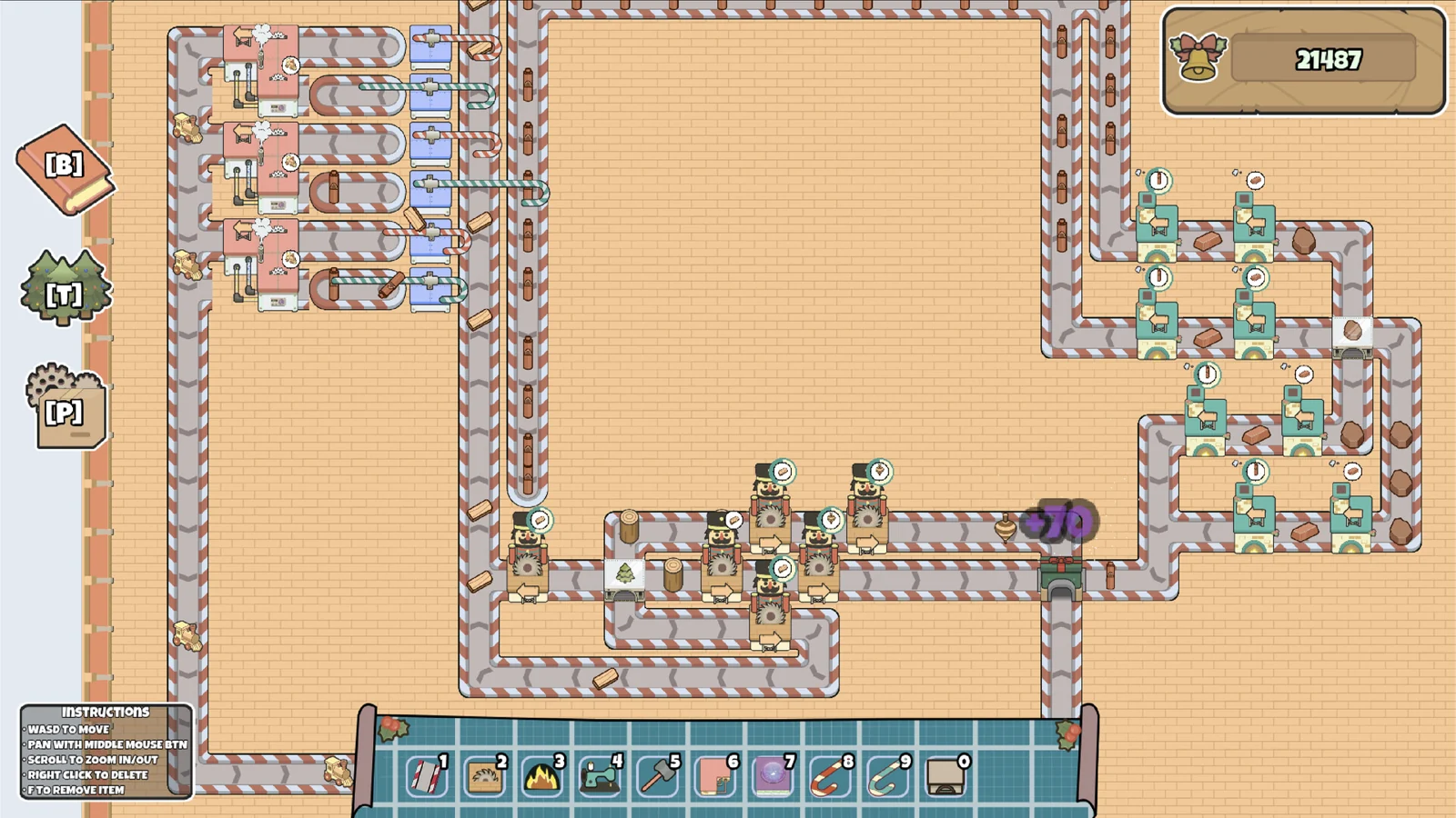 Elfgineer workshop with machines connected by conveyor belts and several toy production lines