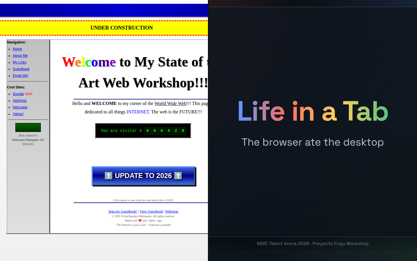 Taller Life in a Tab pasando de una web personal de 1999 a la plataforma web moderna