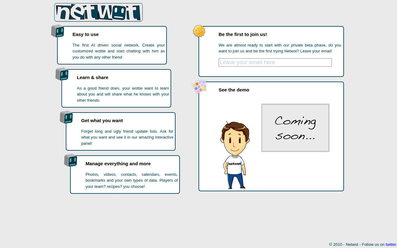 Captura local de la web de la beta privada de Netwot en 2010
